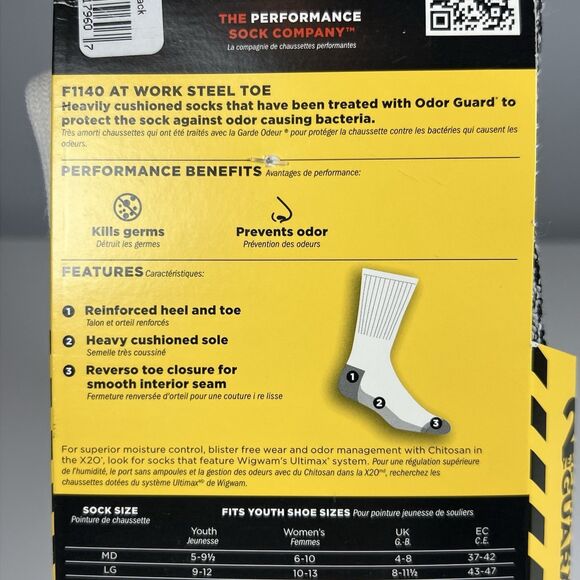 Wigwam Work Socks Double Cushioned White & Black Men's Size XL 12-15 Shoe - Picture 6 of 6